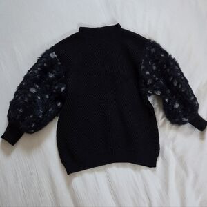Anthropologie Knitted & Knotted Black Women Sweater Size XS Fluffy 3/4 Sleeve